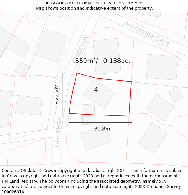 4, GLADEWAY, THORNTON-CLEVELEYS, FY5 5PA: Plot and title map