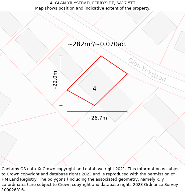 4, GLAN YR YSTRAD, FERRYSIDE, SA17 5TT: Plot and title map