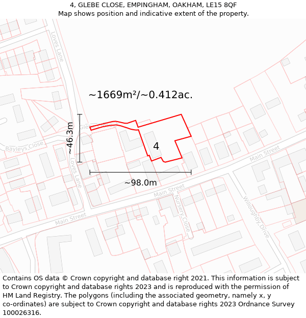 4, GLEBE CLOSE, EMPINGHAM, OAKHAM, LE15 8QF: Plot and title map