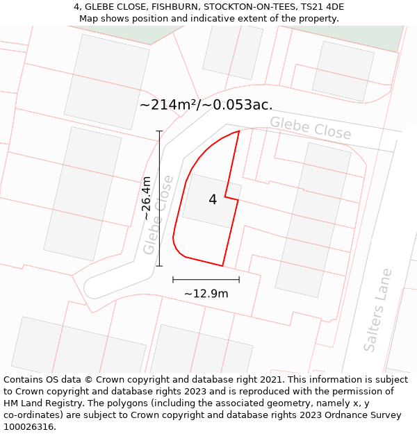 4, GLEBE CLOSE, FISHBURN, STOCKTON-ON-TEES, TS21 4DE: Plot and title map