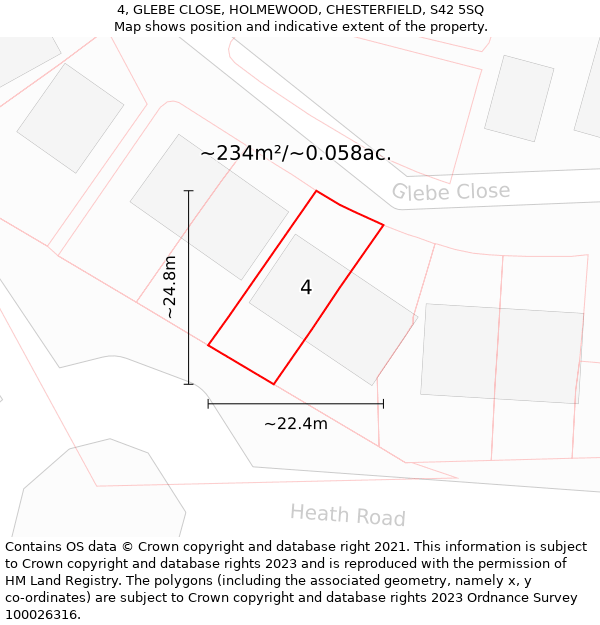 4, GLEBE CLOSE, HOLMEWOOD, CHESTERFIELD, S42 5SQ: Plot and title map