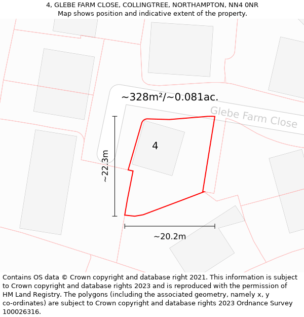 4, GLEBE FARM CLOSE, COLLINGTREE, NORTHAMPTON, NN4 0NR: Plot and title map