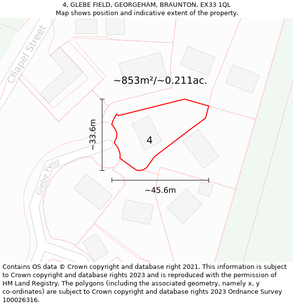 4, GLEBE FIELD, GEORGEHAM, BRAUNTON, EX33 1QL: Plot and title map