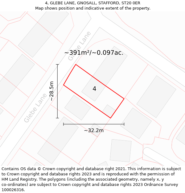 4, GLEBE LANE, GNOSALL, STAFFORD, ST20 0ER: Plot and title map