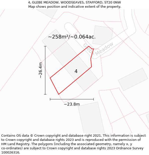 4, GLEBE MEADOW, WOODSEAVES, STAFFORD, ST20 0NW: Plot and title map