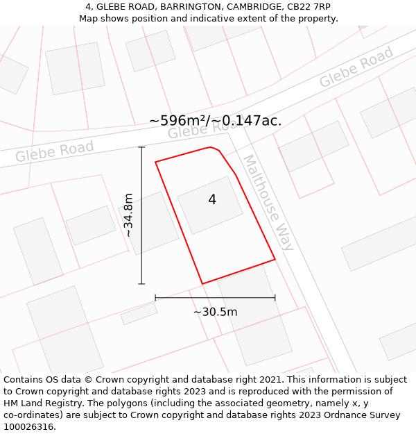 4, GLEBE ROAD, BARRINGTON, CAMBRIDGE, CB22 7RP: Plot and title map