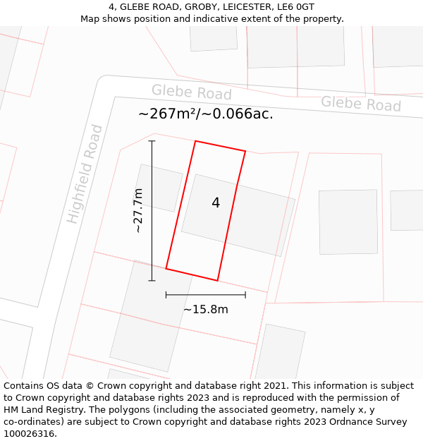 4, GLEBE ROAD, GROBY, LEICESTER, LE6 0GT: Plot and title map