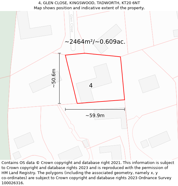 4, GLEN CLOSE, KINGSWOOD, TADWORTH, KT20 6NT: Plot and title map