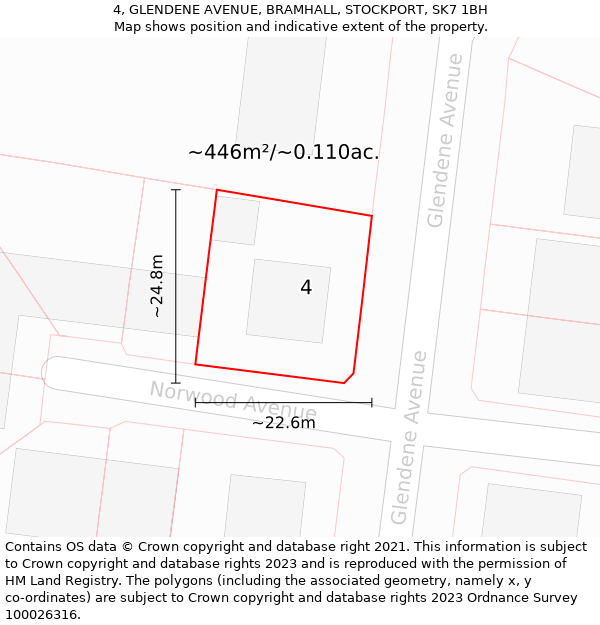 4, GLENDENE AVENUE, BRAMHALL, STOCKPORT, SK7 1BH: Plot and title map