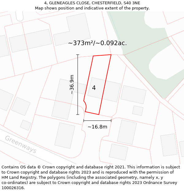 4, GLENEAGLES CLOSE, CHESTERFIELD, S40 3NE: Plot and title map