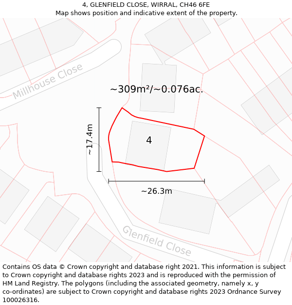 4, GLENFIELD CLOSE, WIRRAL, CH46 6FE: Plot and title map