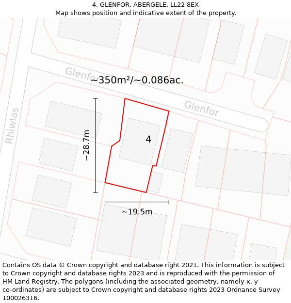 4, GLENFOR, ABERGELE, LL22 8EX: Plot and title map