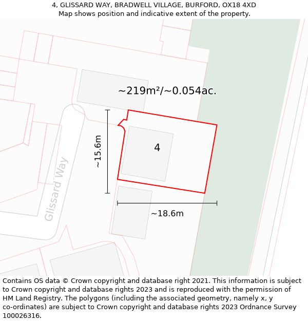 4, GLISSARD WAY, BRADWELL VILLAGE, BURFORD, OX18 4XD: Plot and title map