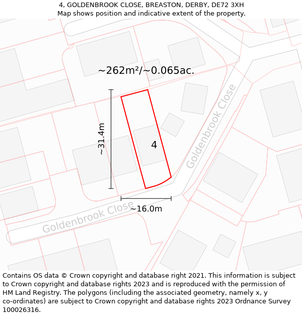 4, GOLDENBROOK CLOSE, BREASTON, DERBY, DE72 3XH: Plot and title map