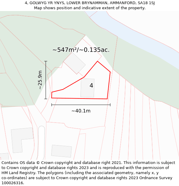 4, GOLWYG YR YNYS, LOWER BRYNAMMAN, AMMANFORD, SA18 1SJ: Plot and title map