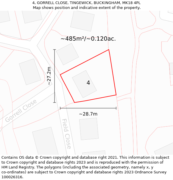 4, GORRELL CLOSE, TINGEWICK, BUCKINGHAM, MK18 4PL: Plot and title map