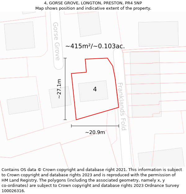 4, GORSE GROVE, LONGTON, PRESTON, PR4 5NP: Plot and title map