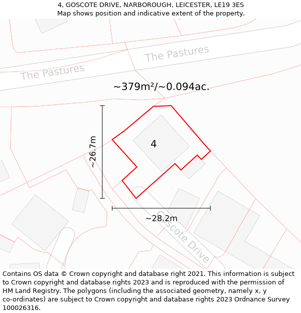 4, GOSCOTE DRIVE, NARBOROUGH, LEICESTER, LE19 3ES: Plot and title map