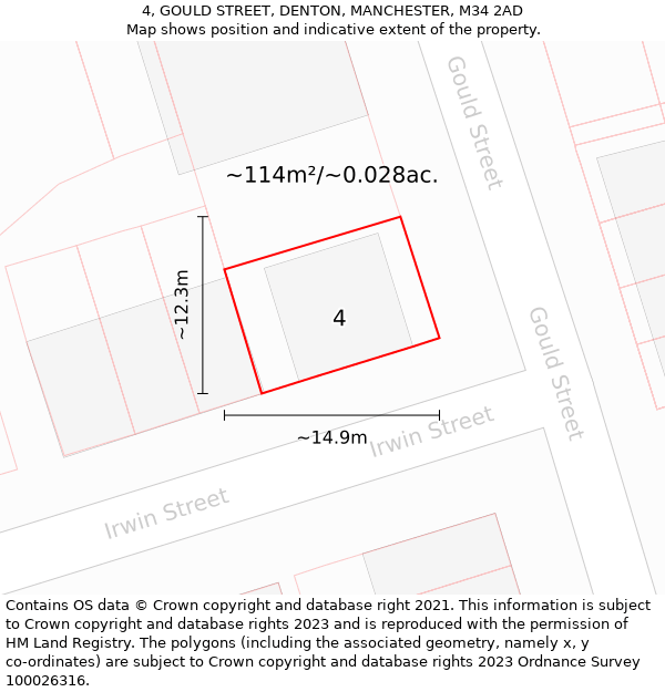 4, GOULD STREET, DENTON, MANCHESTER, M34 2AD: Plot and title map