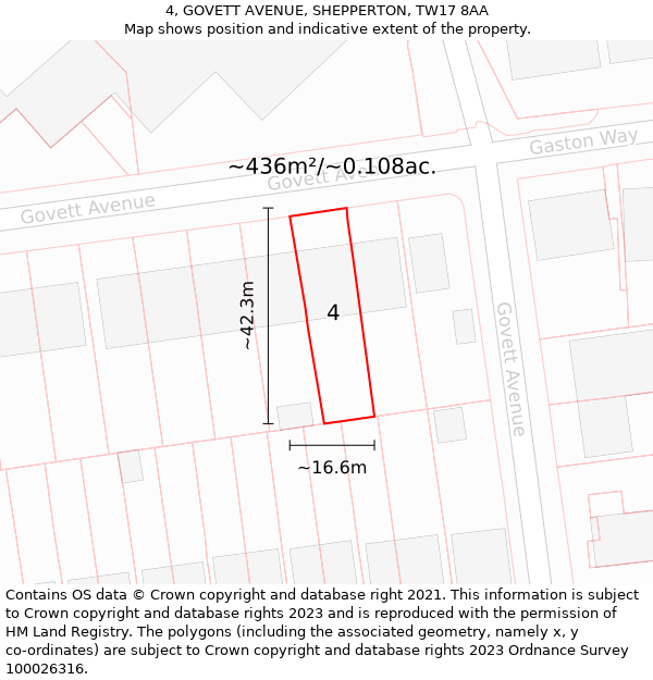 4, GOVETT AVENUE, SHEPPERTON, TW17 8AA: Plot and title map