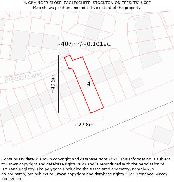 4, GRAINGER CLOSE, EAGLESCLIFFE, STOCKTON-ON-TEES, TS16 0SF: Plot and title map