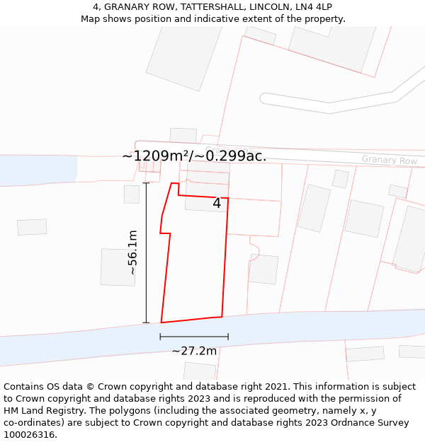 4, GRANARY ROW, TATTERSHALL, LINCOLN, LN4 4LP: Plot and title map
