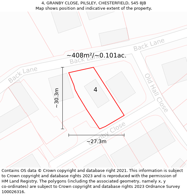 4, GRANBY CLOSE, PILSLEY, CHESTERFIELD, S45 8JB: Plot and title map