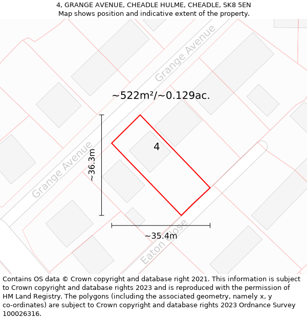 4, GRANGE AVENUE, CHEADLE HULME, CHEADLE, SK8 5EN: Plot and title map