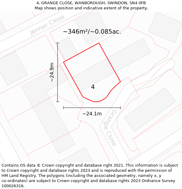 4, GRANGE CLOSE, WANBOROUGH, SWINDON, SN4 0FB: Plot and title map