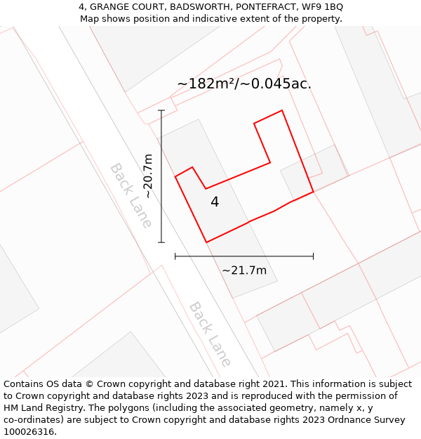 4, GRANGE COURT, BADSWORTH, PONTEFRACT, WF9 1BQ: Plot and title map