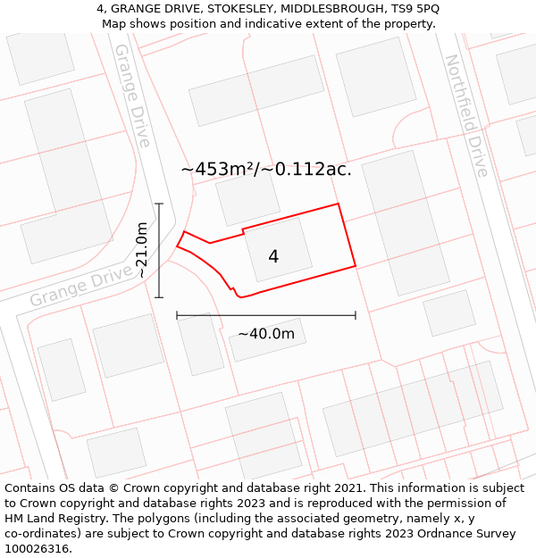 4, GRANGE DRIVE, STOKESLEY, MIDDLESBROUGH, TS9 5PQ: Plot and title map