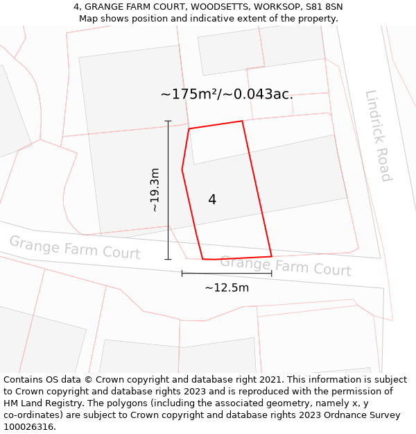 4, GRANGE FARM COURT, WOODSETTS, WORKSOP, S81 8SN: Plot and title map