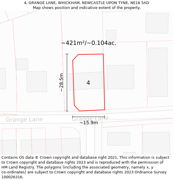 4, GRANGE LANE, WHICKHAM, NEWCASTLE UPON TYNE, NE16 5AD: Plot and title map