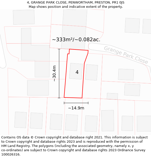 4, GRANGE PARK CLOSE, PENWORTHAM, PRESTON, PR1 0JS: Plot and title map