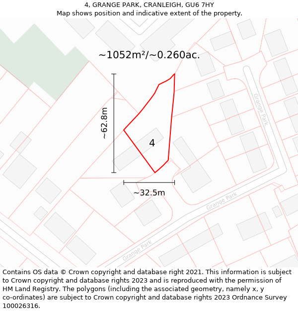 4, GRANGE PARK, CRANLEIGH, GU6 7HY: Plot and title map