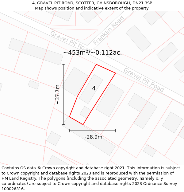 4, GRAVEL PIT ROAD, SCOTTER, GAINSBOROUGH, DN21 3SP: Plot and title map