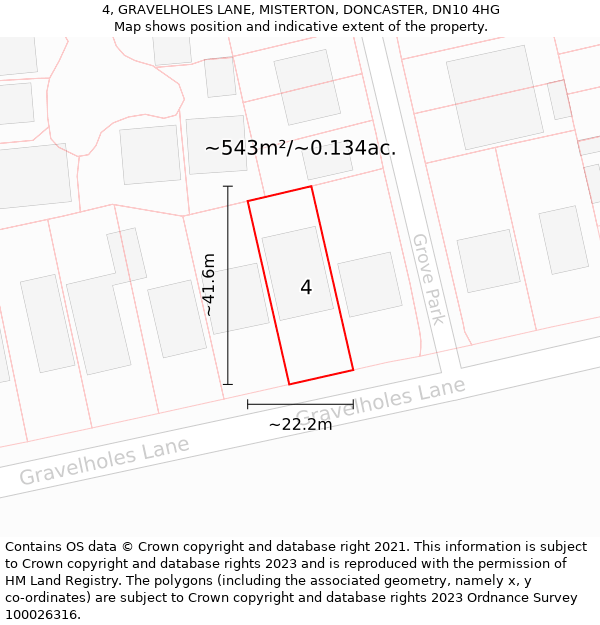 4, GRAVELHOLES LANE, MISTERTON, DONCASTER, DN10 4HG: Plot and title map