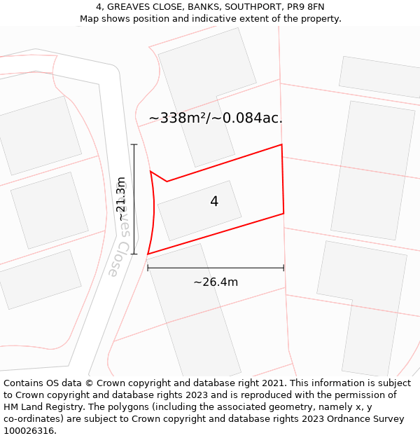 4, GREAVES CLOSE, BANKS, SOUTHPORT, PR9 8FN: Plot and title map