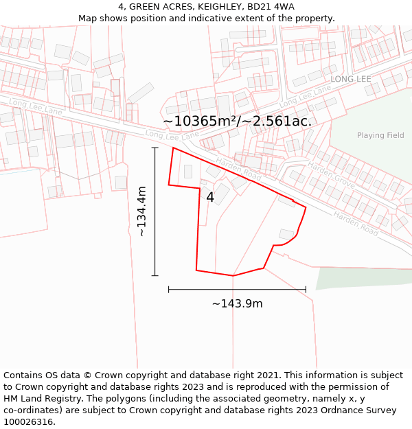 4, GREEN ACRES, KEIGHLEY, BD21 4WA: Plot and title map