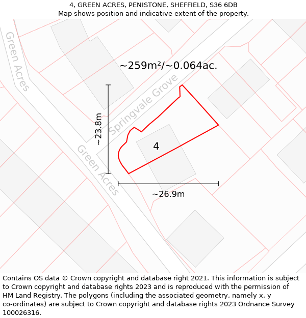 4, GREEN ACRES, PENISTONE, SHEFFIELD, S36 6DB: Plot and title map