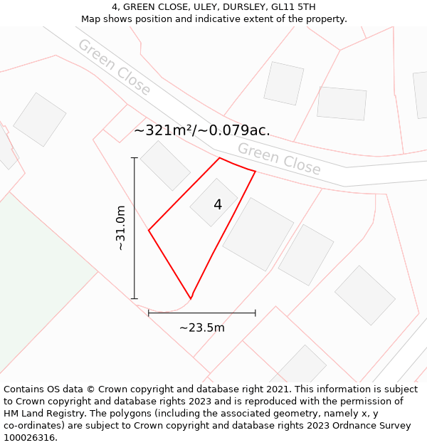 4, GREEN CLOSE, ULEY, DURSLEY, GL11 5TH: Plot and title map