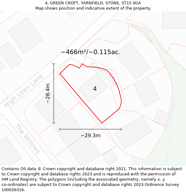 4, GREEN CROFT, YARNFIELD, STONE, ST15 0GA: Plot and title map