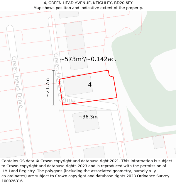 4, GREEN HEAD AVENUE, KEIGHLEY, BD20 6EY: Plot and title map