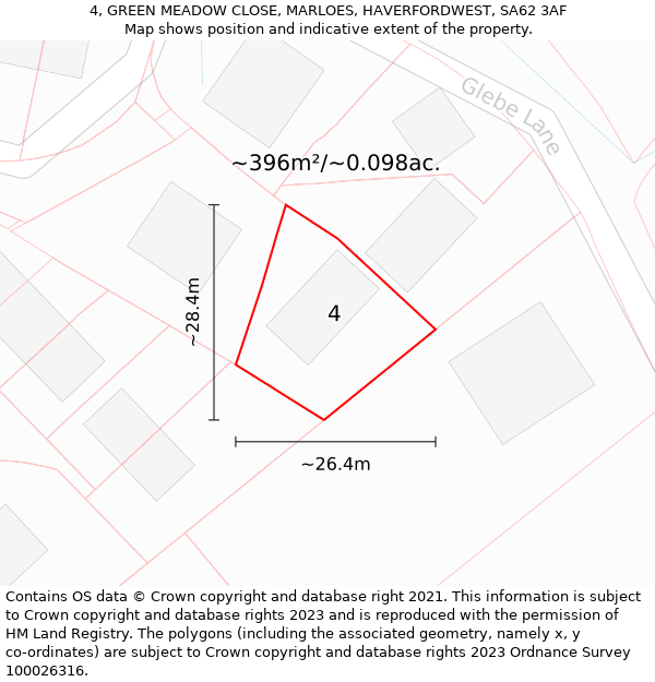 4, GREEN MEADOW CLOSE, MARLOES, HAVERFORDWEST, SA62 3AF: Plot and title map