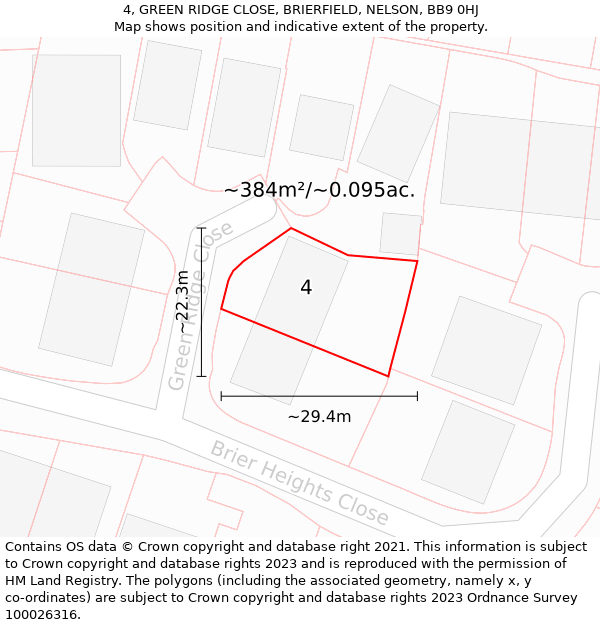 4, GREEN RIDGE CLOSE, BRIERFIELD, NELSON, BB9 0HJ: Plot and title map