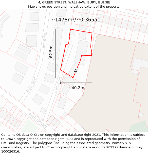 4, GREEN STREET, WALSHAW, BURY, BL8 3BJ: Plot and title map