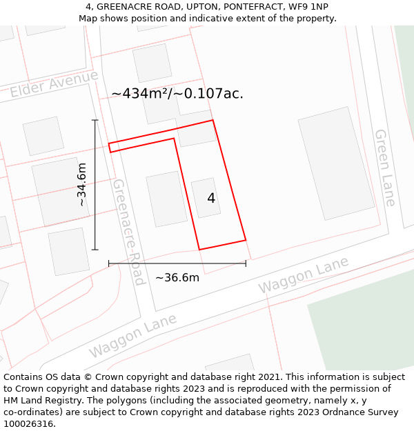 4, GREENACRE ROAD, UPTON, PONTEFRACT, WF9 1NP: Plot and title map