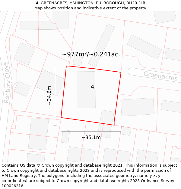 4, GREENACRES, ASHINGTON, PULBOROUGH, RH20 3LR: Plot and title map