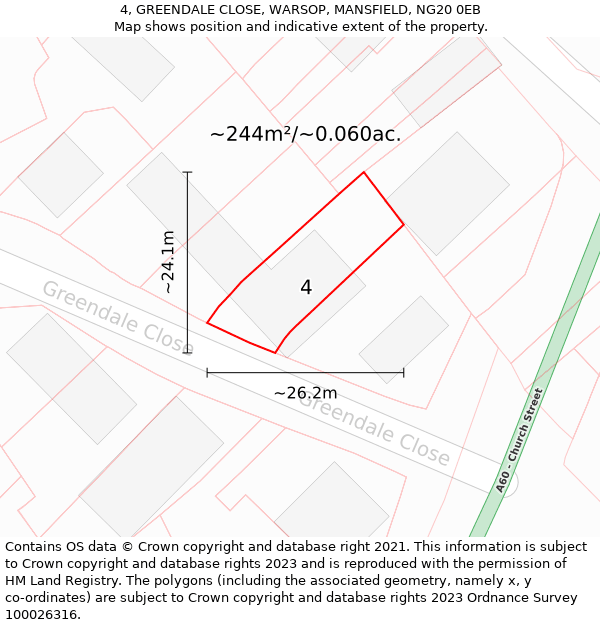 4, GREENDALE CLOSE, WARSOP, MANSFIELD, NG20 0EB: Plot and title map