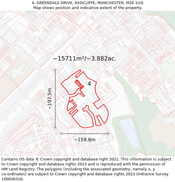 4, GREENDALE DRIVE, RADCLIFFE, MANCHESTER, M26 1UQ: Plot and title map